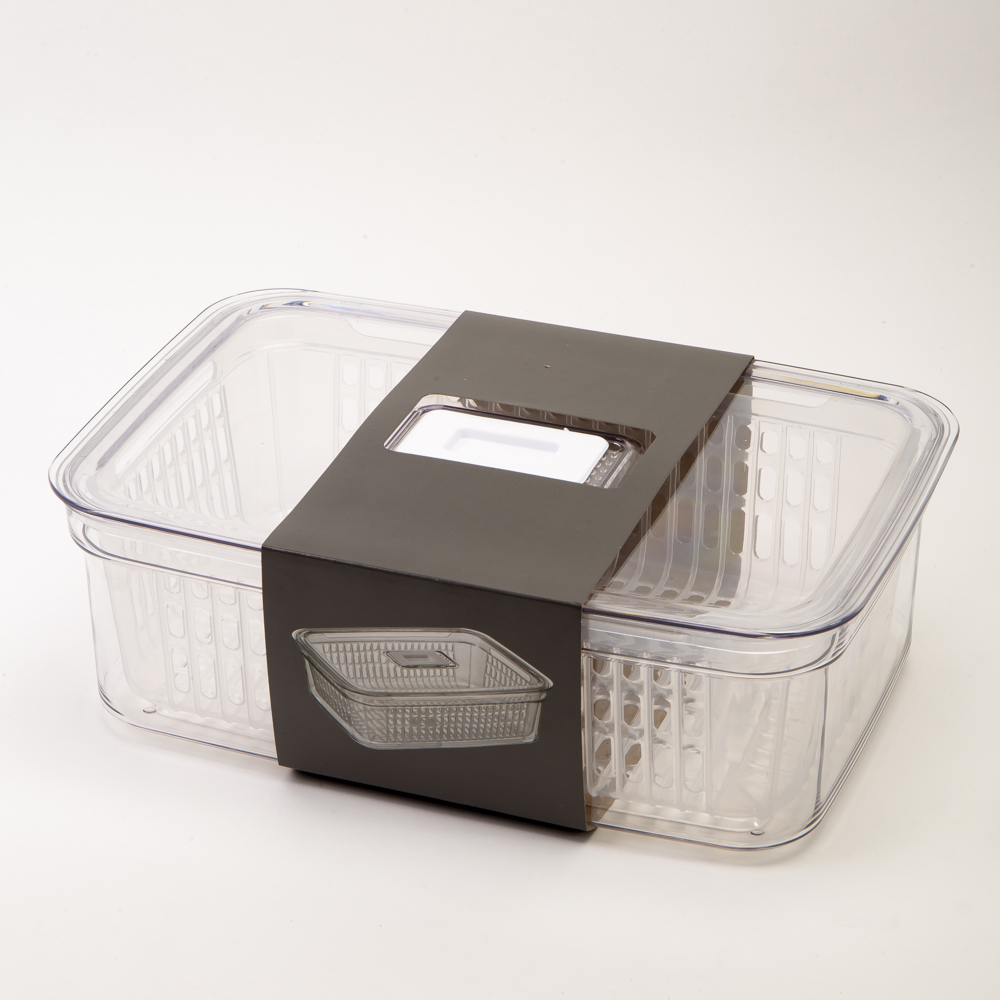 Organizador plástico para refrigerador con tapa 31x20.5x10.5cm transparente