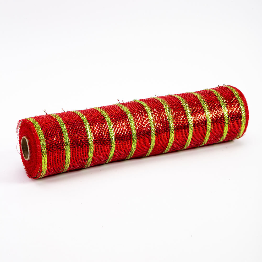 Malla decorativa estampado rayas 10 yardas 36cm rojo y verde