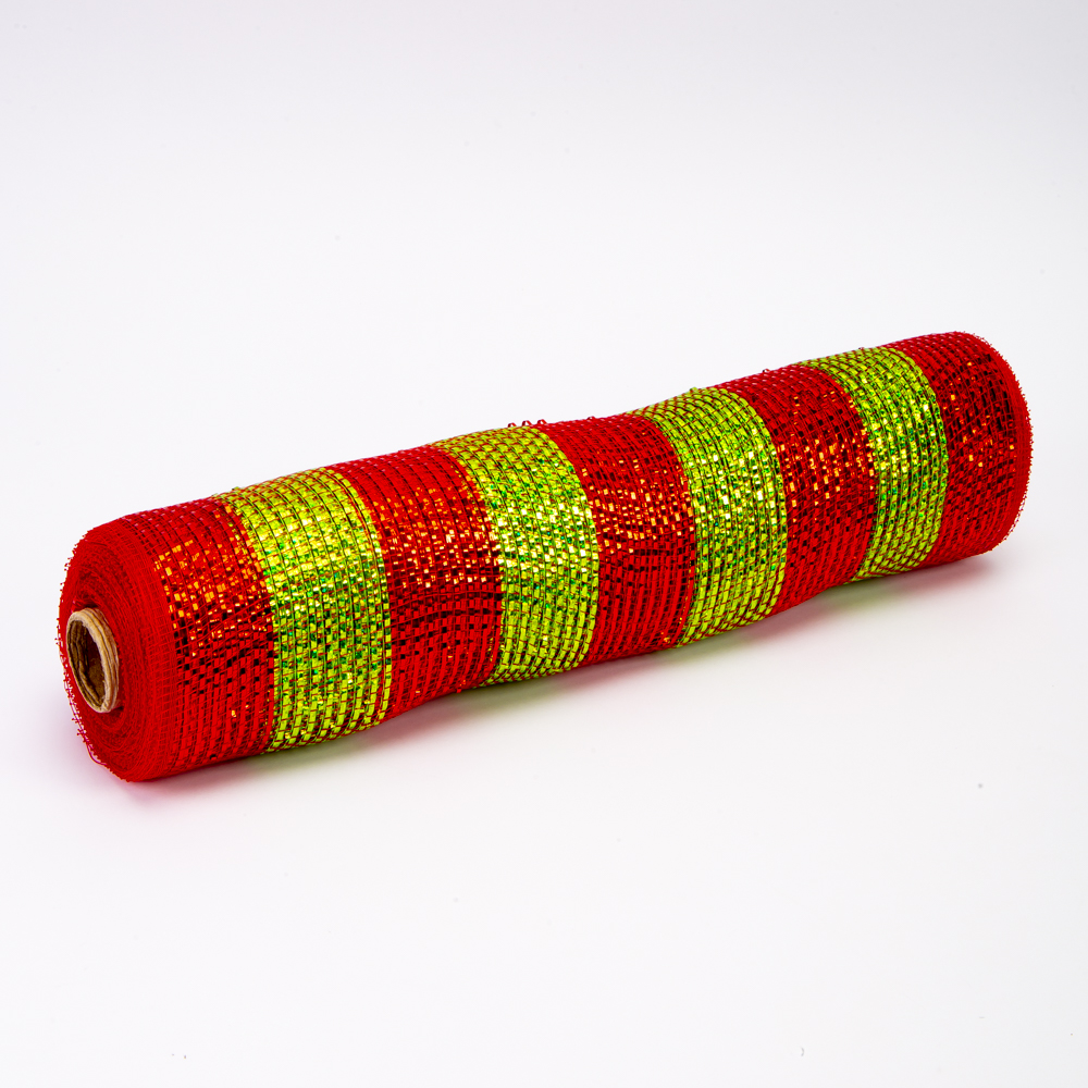 Malla decorativa 10 yardas 36cm con franjas verde y rojo