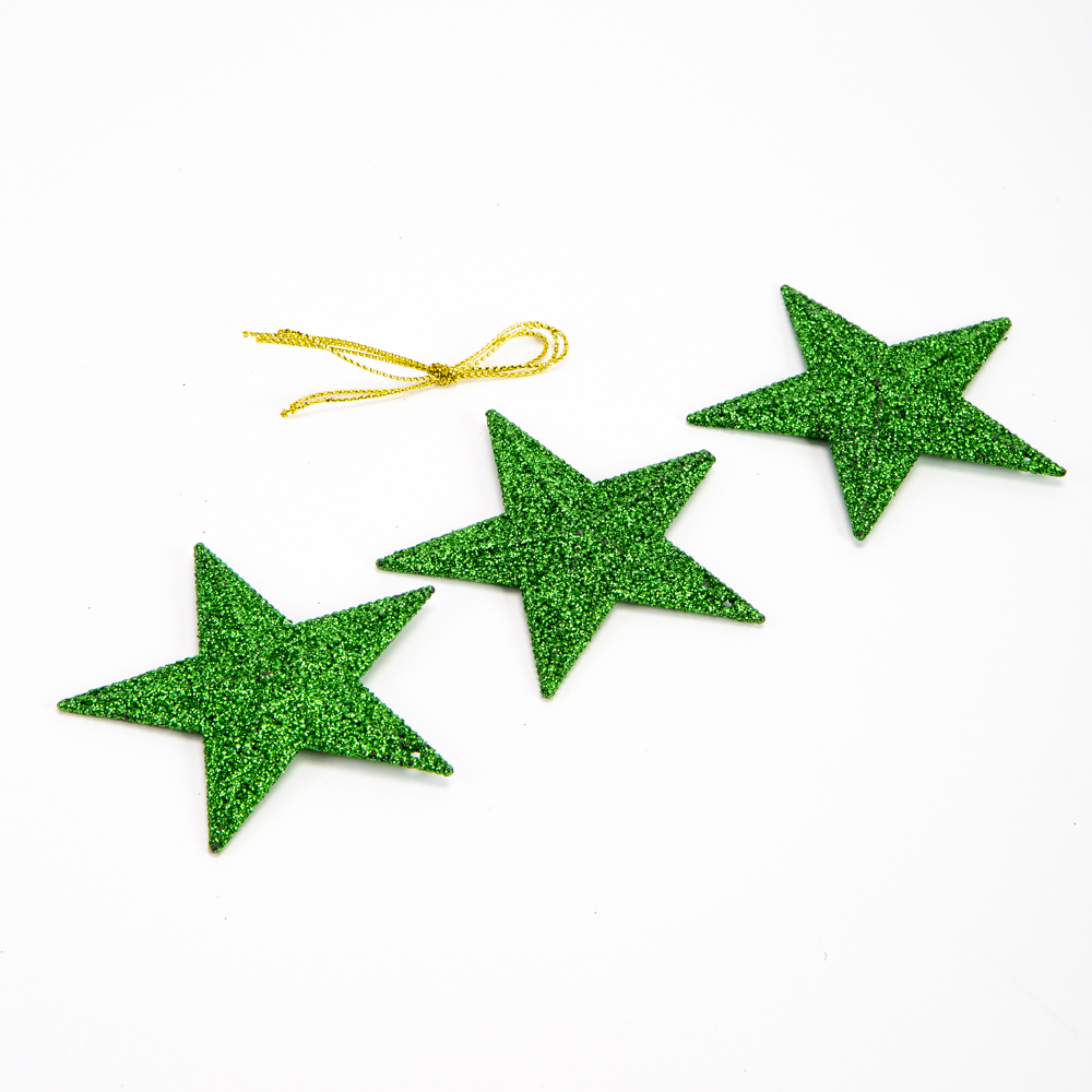 Figura colgante estrella escarchada 3und 7.5cm verde