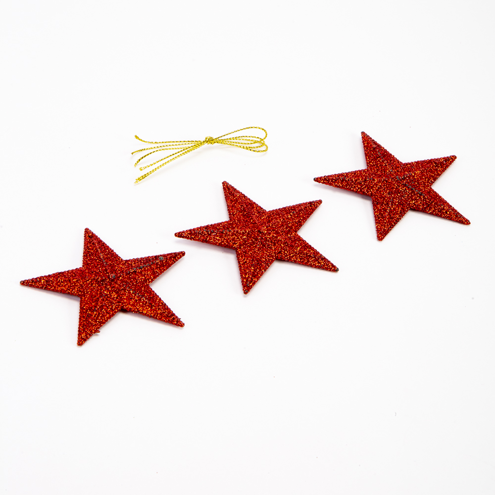 Figura colgante estrella escarchada 3und 7.5cm rojo