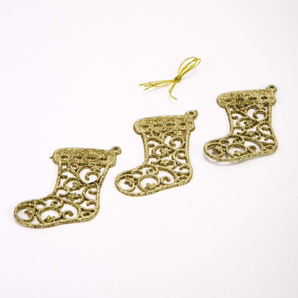 Figura colgante bota con escarcha 9cm 3pzas dorado