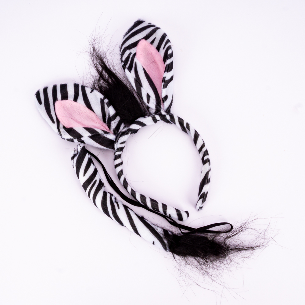 Diadema plástica y accesorio estampado zebra