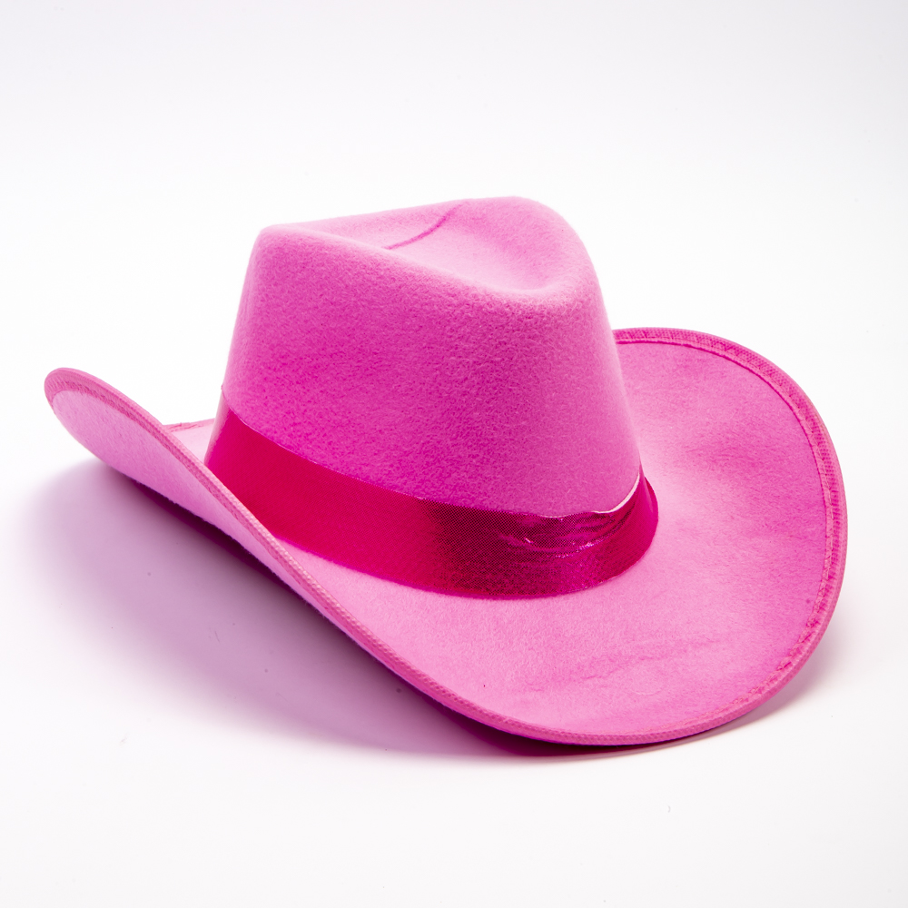 Sombrero vaquero afelpado con detalle cinta rosado