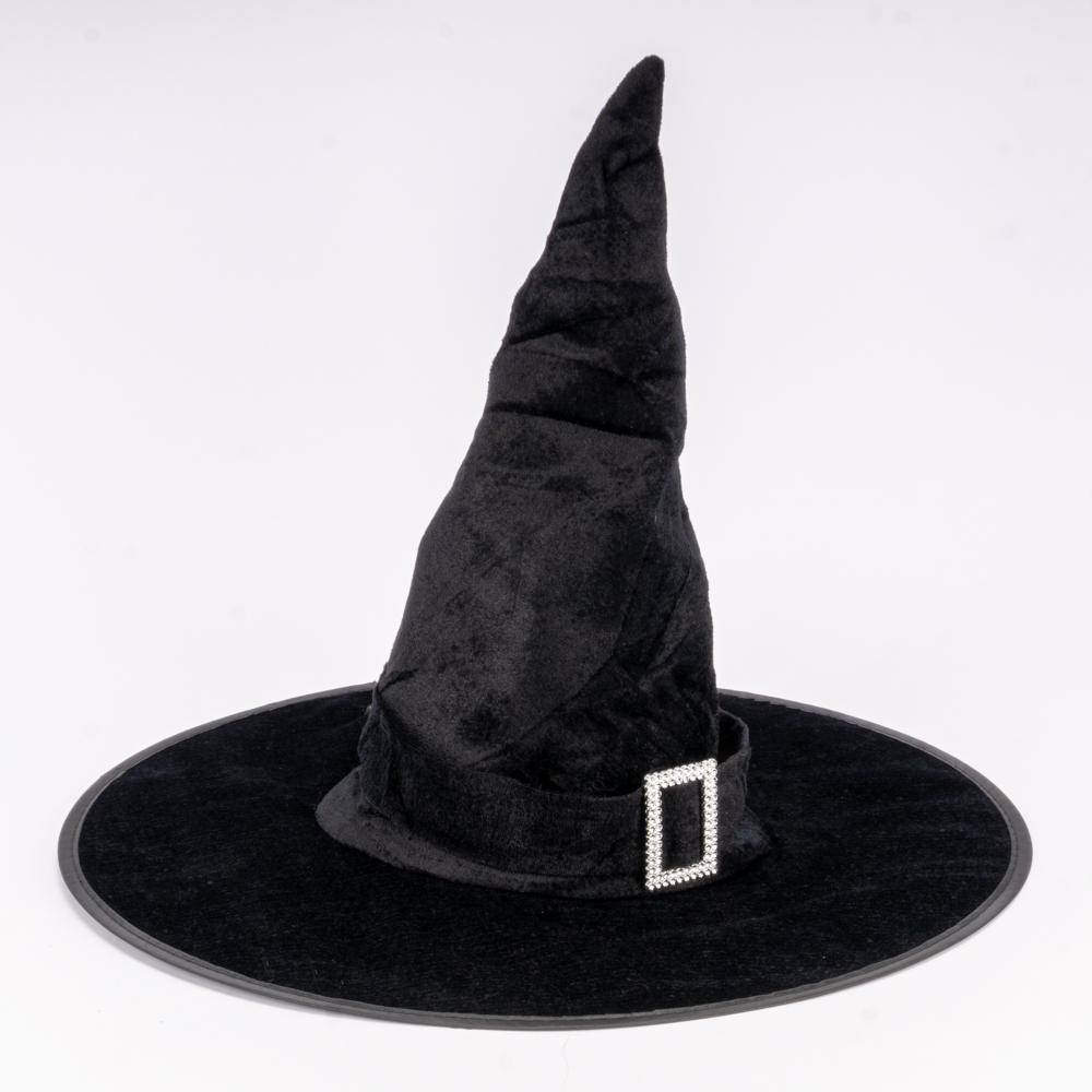 Sombrero tela bruja liso con detalle hebilla negro