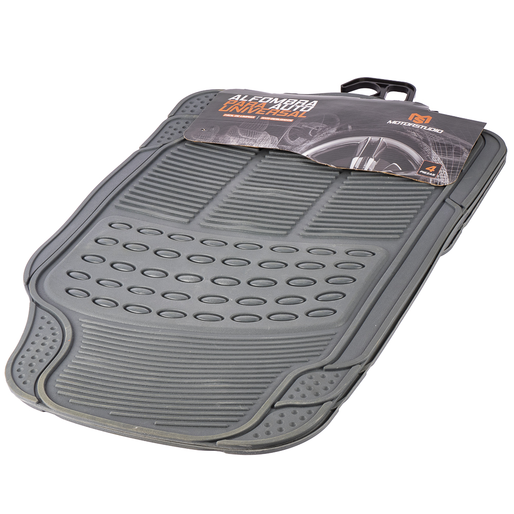 Alfombra hule con relieve para auto 4pzas gris