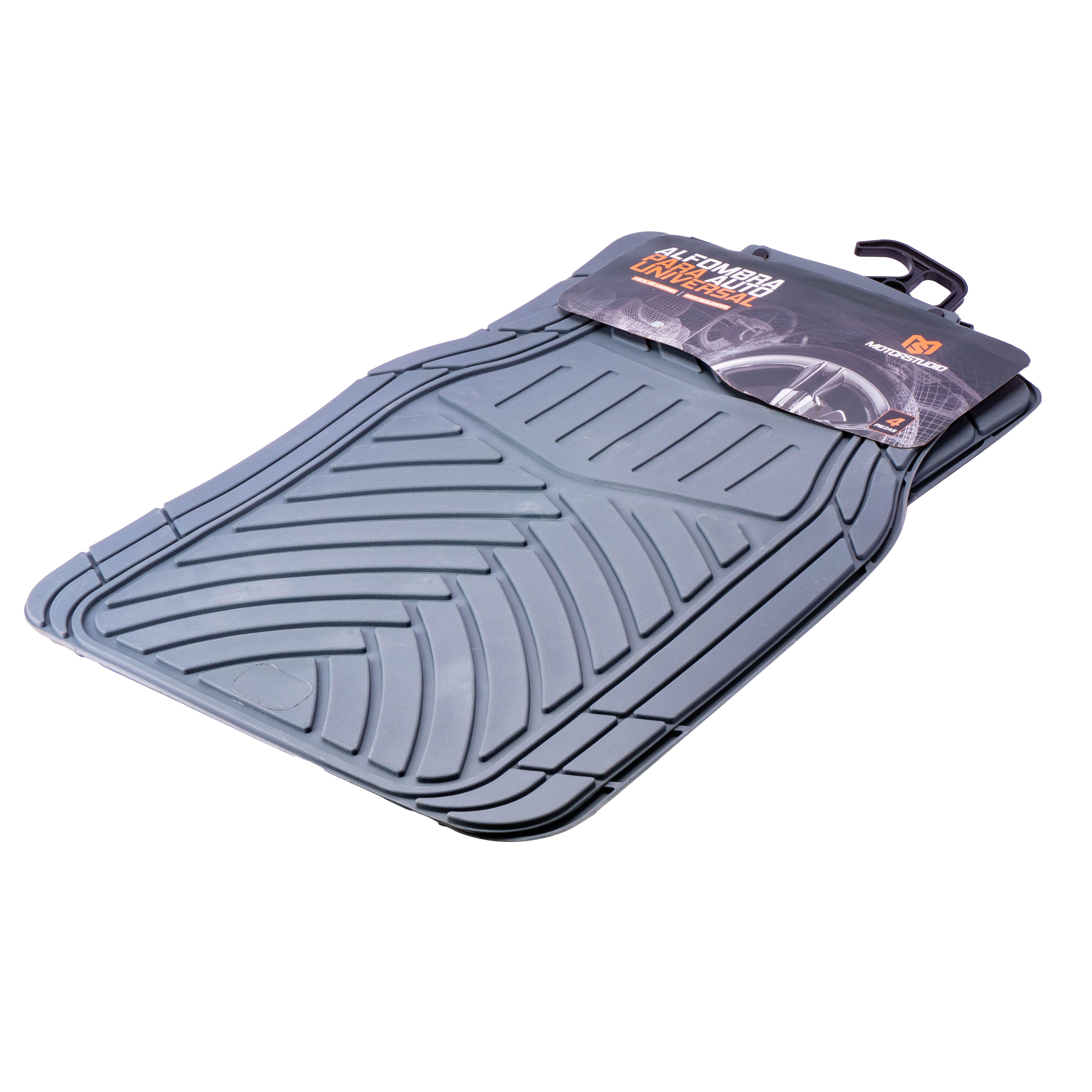 Alfombra hule para auto relieve rayas 4pzas gris