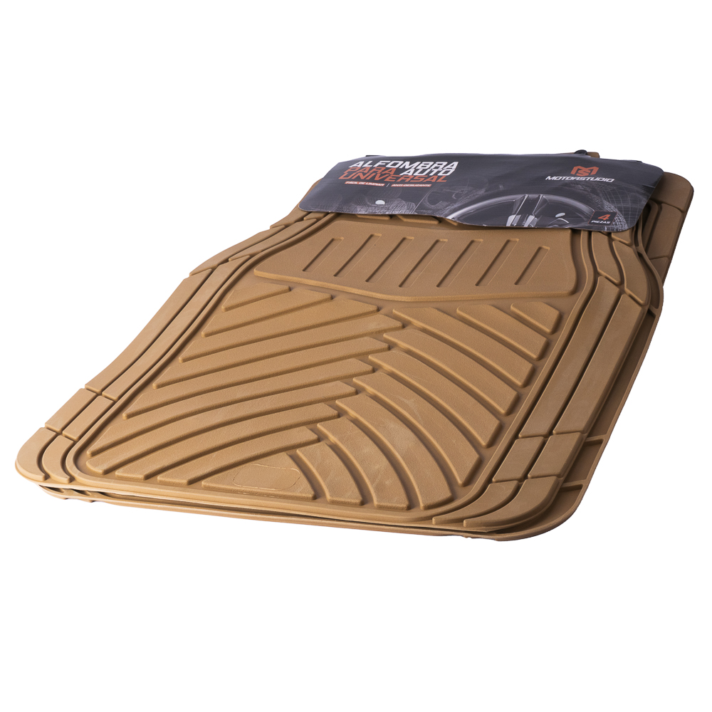 Alfombra hule para auto relieve rayas 4pzas beige