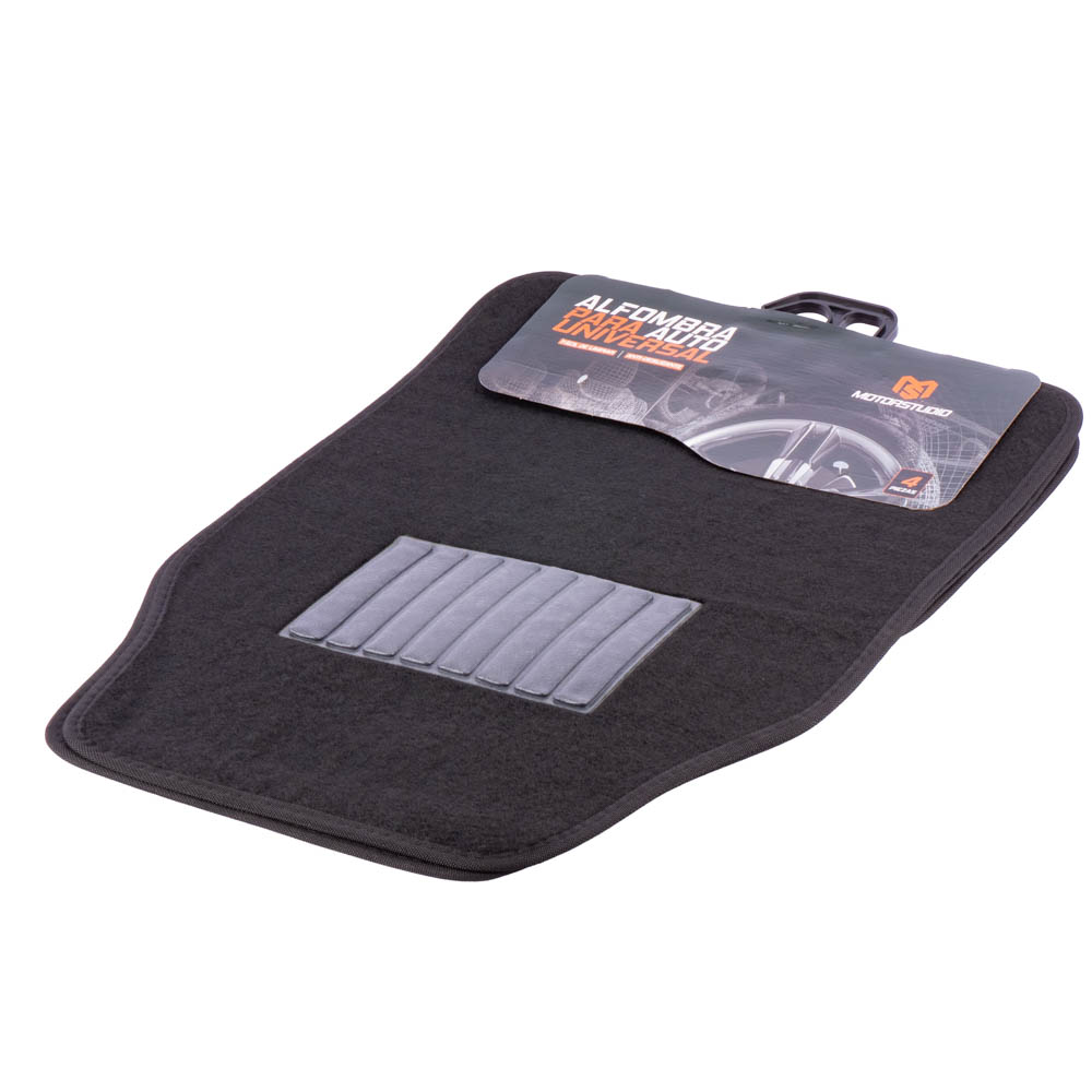 Alfombra hule para auto con relieve detalle afelpado 4pzas negro