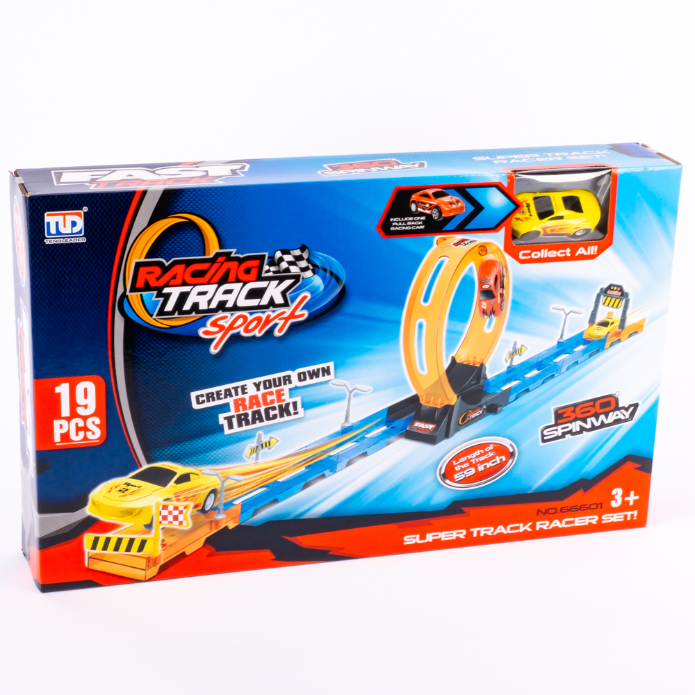 Pista plástico Racing Track Sport con accesorios 59pulg 19pzas +3a