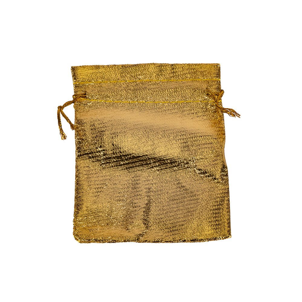 Bolsa tela lisa brillante con cordón ajustable 9x12cm dorado