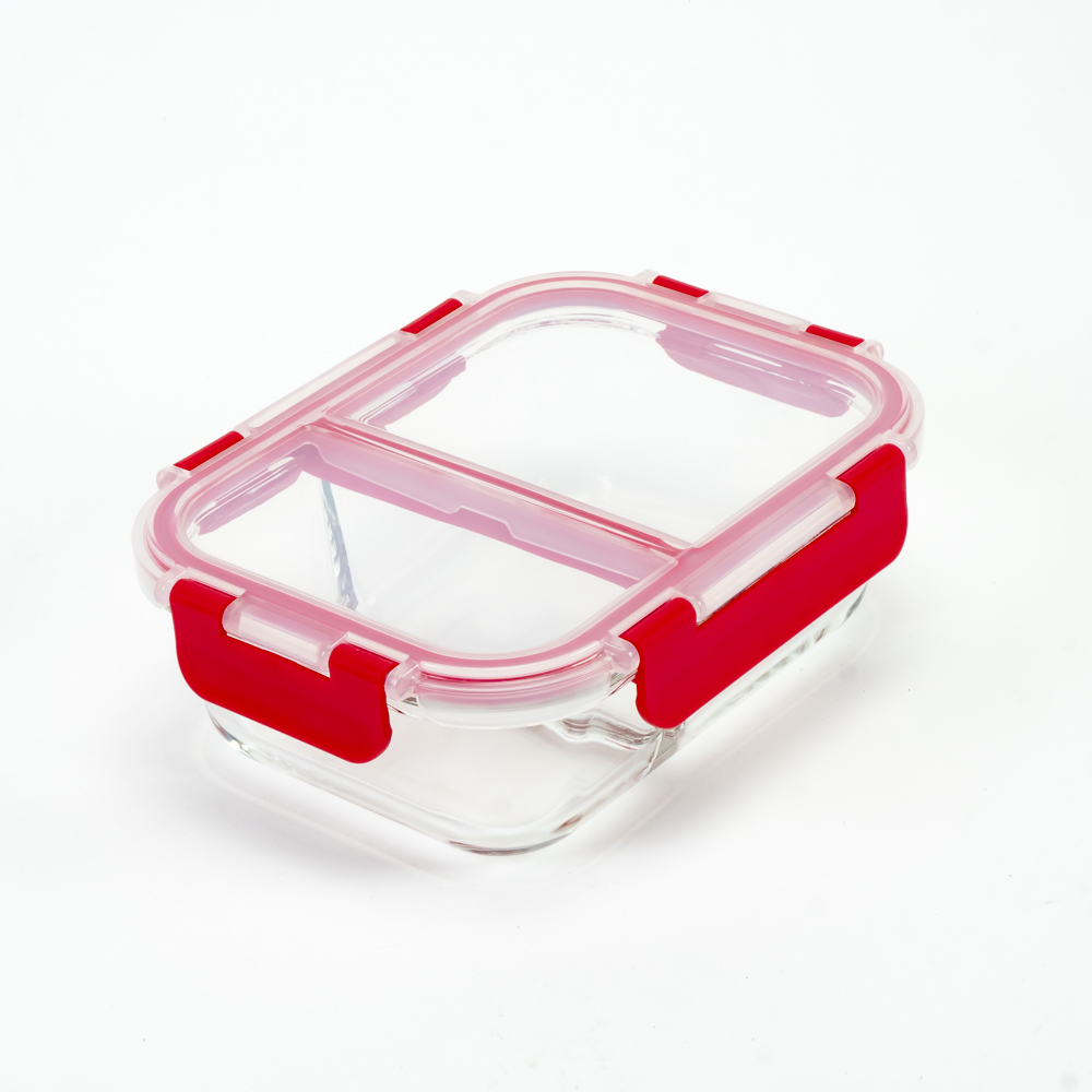 Recipiente vidrio con tapa 580ml rectangular rojo