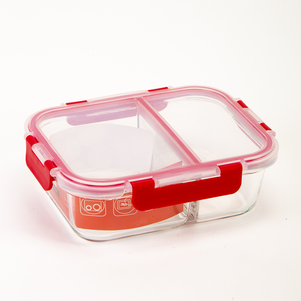 Recipiente vidrio con tapa 980ml rectangular rojo