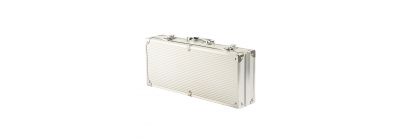Caja metal utensilios acero inoxidable para bbq 6pzas plateado