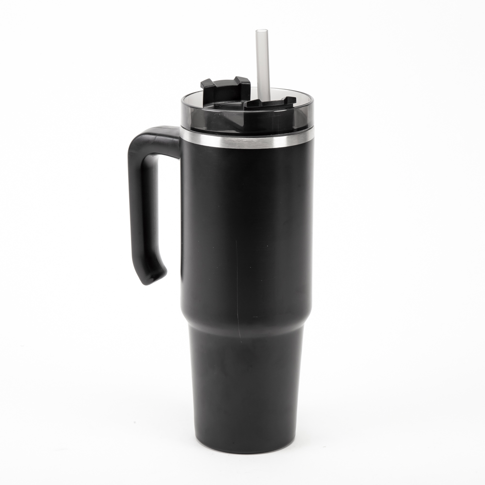 Envase aluminio liso con asa y pajilla 30oz 890ml negro