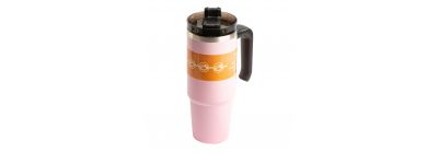 Envase aluminio liso con asa y pajilla 30oz 890ml rosado