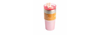 Envase aluminio escarchado con pajilla 20oz 600ml rosado y plateado