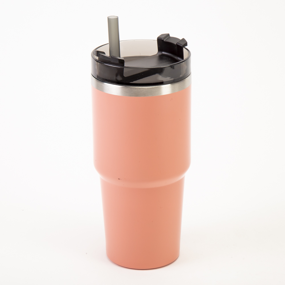 Envase aluminio liso con pajilla 20oz 600ml coral