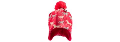 Gorro para niña estampado unicornio y pompon fucsia