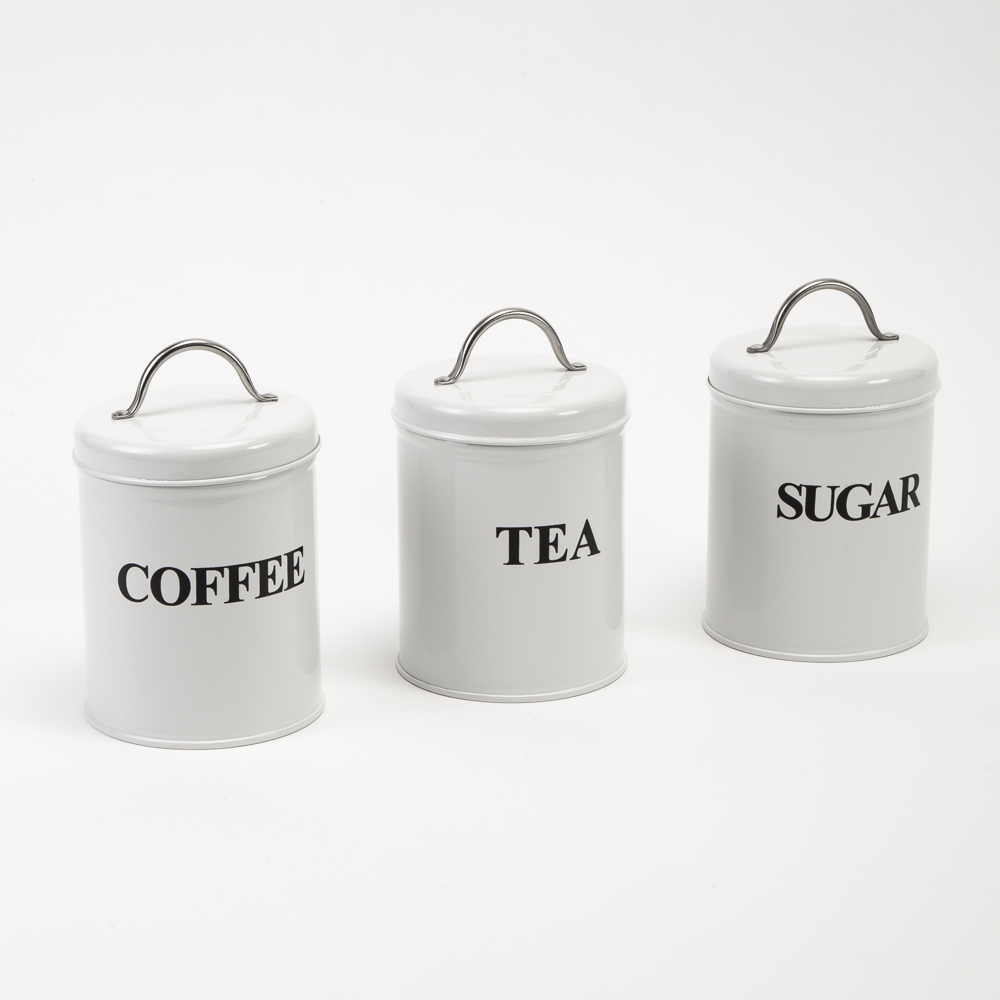 Tupper almacenamiento metálico con tapa estampado sugar-tea-coffee 3und
