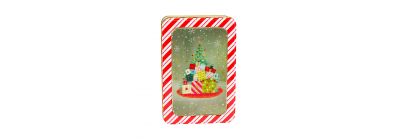 Caja metálica estampado árbol navideño con ventana 19x13x7cm surtido