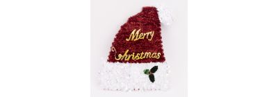 Figura gorro navideño Merry christmas con lentejuelas 41x33cm rojo y blanco