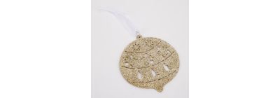 Figura colgante esfera con relieve y escarcha 10cm champagne