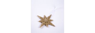 Figura colgante estrella con escarcha 12cm champagne