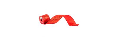 Cinta decorativa navideña con brillo bordes 3yrdx6.3cm rojo