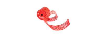 Cinta decorativa navideña con escarcha 3yrdx6.3cm rojo
