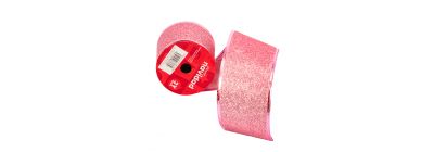 Cinta decorativa navideña con escarcha 3yrdx6.3cm rosado