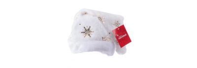 Gorro afelpado navideño estampado copo nieve 29x40cm blanco y dorado