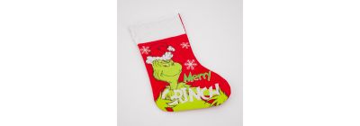 Bota afelpada navideña estampado Merry grinch 35x20cm rojo y blanco