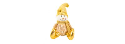 Peluche navideño muñeco nieve con cascabel 35cm dorado