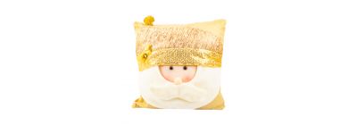 Almohadón navideño relieve santa 35x35cm dorado blanco