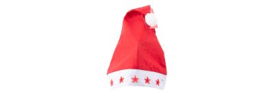 Gorro navideño liso estampado estrella con luz 27x38cm rojo y blanco