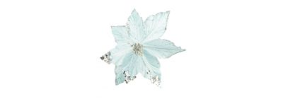 Flor artificial navideña lisa escarchada 21cm celeste