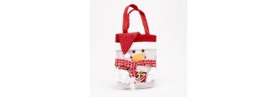 Bolsa tela navideña con muñeco nieve afelpado 28x23cm rojo y blanco