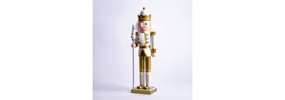 Figura madera cascanues 38cm blanco y dorado