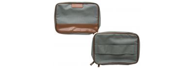 Cosmetiquera tela con textura cuadros franja con borde liso 25x9x18cm gris+marron