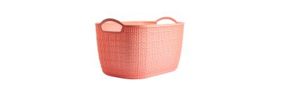 Cesta plástica para almacenamiento con relieve 35.3x24x21.5cm rosado