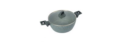 Olla aluminio lisa con tapa vidrio y asas 28cm