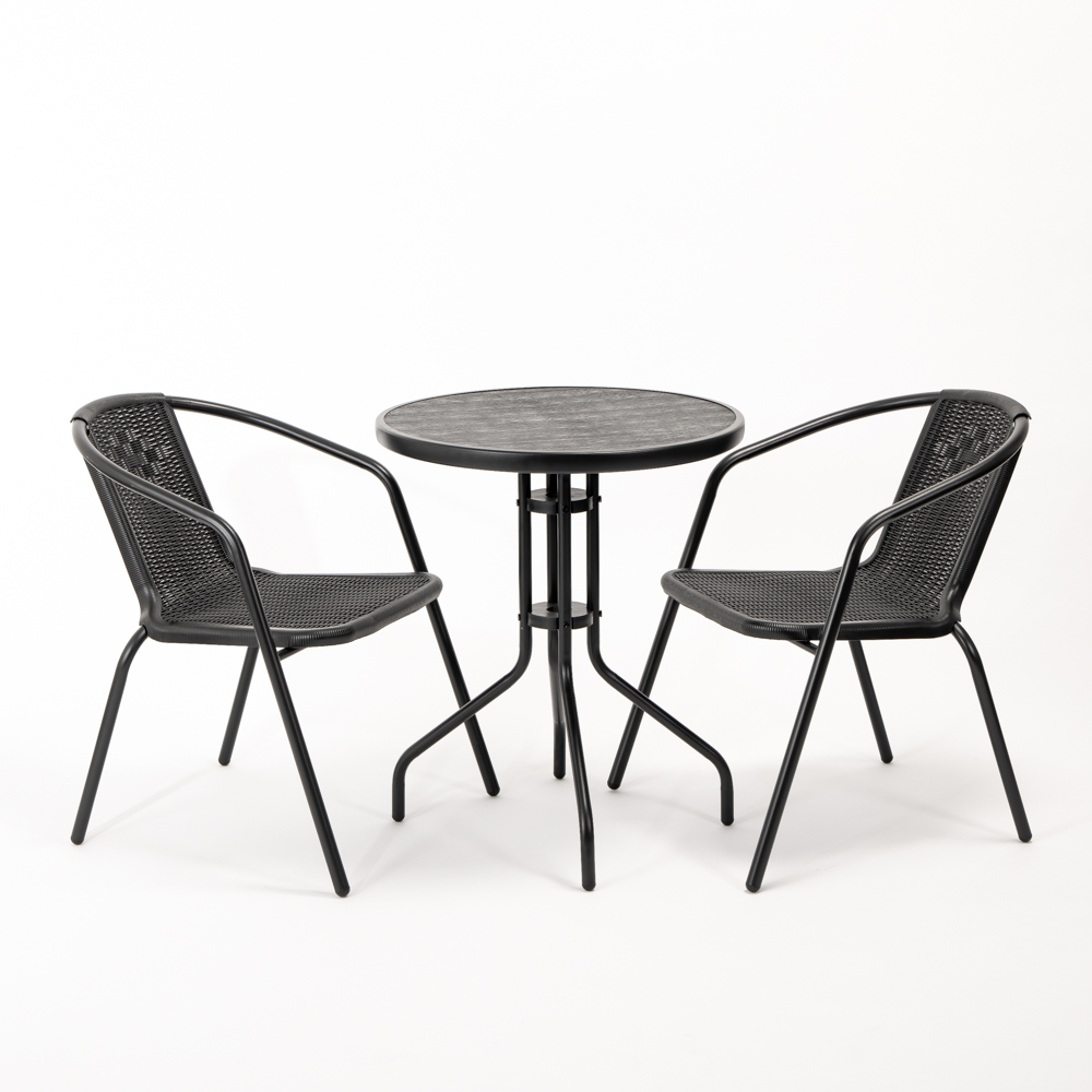 Mesa y silla plástica redonda 3pzas negro