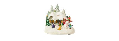 Villa navideña casa nevada con muñeco nieve y luz 17x15x15cm multicolor