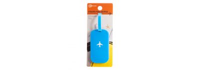 Etiqueta plástica para equipaje estampado avión good travel 12.5x6.5cm celeste