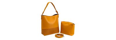 Bolso casual para dama con relieve 2pzas mostaza y plateado