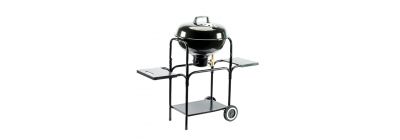 Parrilla metal con cuenca de fuego y rejillas ruedas negro