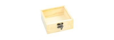 Caja madera lisa cuadrada detalle transparente 12x12x5cm beige