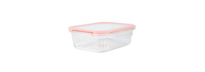 Recipiente vidrio rectangular con tapa 1040ml rojo