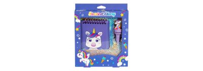 Libreta y lapicero estampado unicornio 2pzas lila